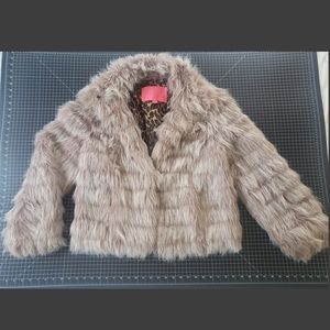 Betsey Johnson Faux Fur Coat, Beige, size L